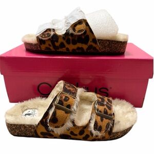 Corkys Laid Back Cheetah Print Faux Fur Strap Sandals Women’s 6 Casual Comfy